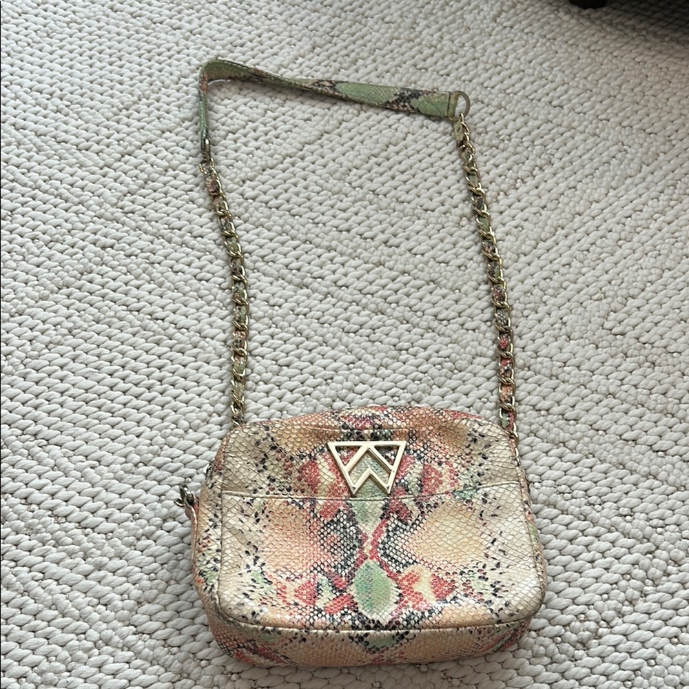 Cream and Green Crossbody Bag with Chain Strap